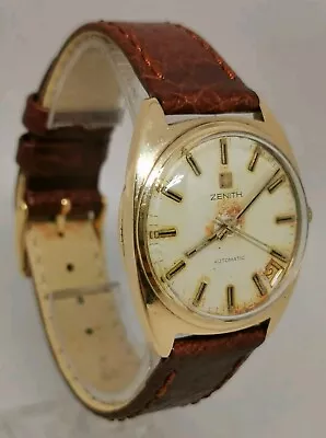 Vtg 1977 Zenith Automatic 9ct Solid Gold Cushion Shaped Gents Watch Cal 2572 PC • £495