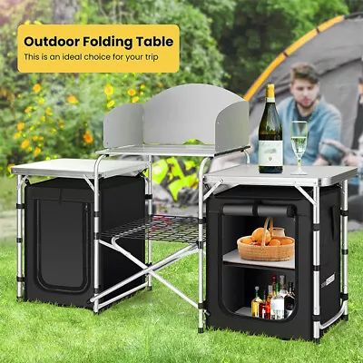 Folding Camping Kitchen Table Picnic Cabinet Table Portable Cooking Storage Rack • $79.99