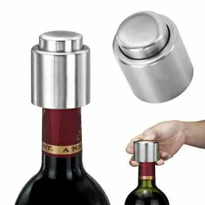 Stainless Steel Reusable Vacuum Sealed Champagne Red Wine Bottle Stopper Cap HQ • £2.58