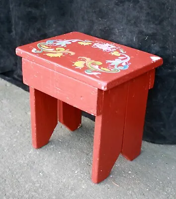 Vintage Old Hand Painted SOLID Wood Wooden Bench Foot Stool Plant Stand Ottoman • $99.99