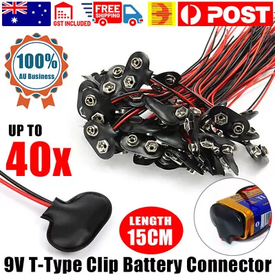 Bulk Up To 40pcs Pcs 9V Volt Battery Snap Clip Connector Black  T  Type AU STOCK • $2.25