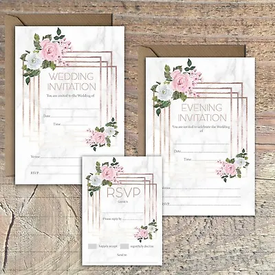 £5.49 • Buy Wedding Invitations Blank Rose Gold & Marble Print, Pink Rose, Packs Of 10