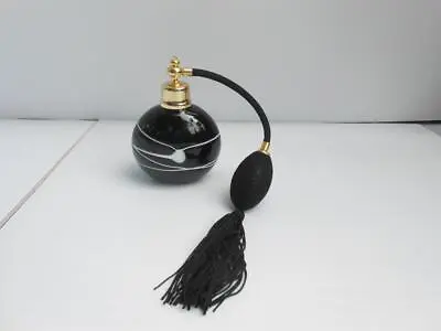VTG MURANO Art Glass Atomizer Black/White Perfume Bottle Tassel Spray • $39.99