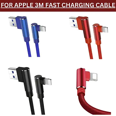 3M Long Lead For Apple IPhone IPad 90° Elbow USB Data Fast Charge Charger Cable • £4.99