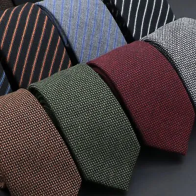 Cotton Wool Necktie Men Striped Narrow Collar Slim Cashmere Casual Tie Accessory • $10.49