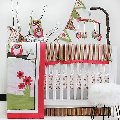 $139.90 • Buy Pink Green Owls 10 Pc Crib Bedding Set Baby Girl Nursery Quilt Mobile Rail Guard