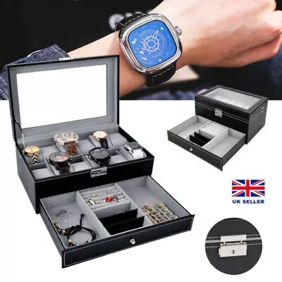 12 Grids Faux Leather Watch Display Case Collection Storage Holder Box Man Women • £20.97