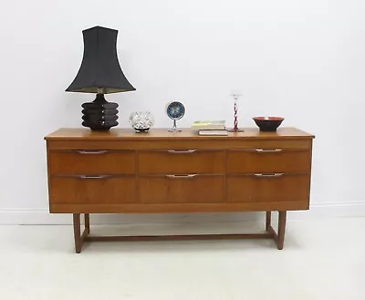 Vintage J Sakol Teak Danish Style 6 Drawer Compact Sideboard - Made In Scotland • £385