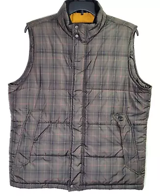 Timberland Quilted Puffer Vest Full Zip Snap Over Mens L Forest Green Plaid • $20.99