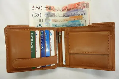 Soft Leather Gents Large Wallet For 15 Cards With Large Coin Pocket Tan RFID  • £16.99