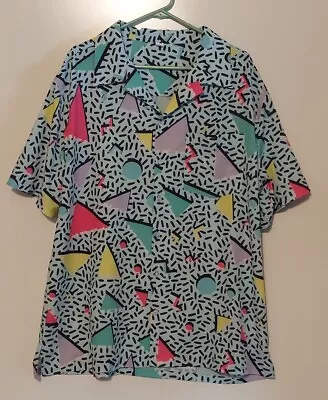 Vtg 80s Artsadd Mens Shirt XL Blue Pink Memphis Milano Style Geometric Retro • $34.39