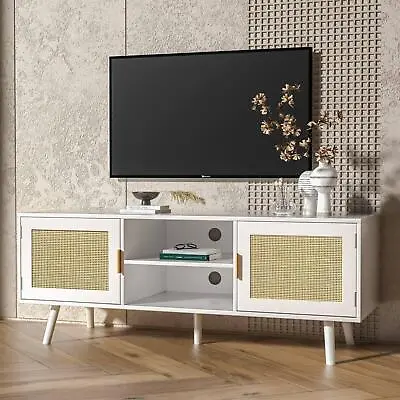 Mid-Century Modern Entertainment Center TV Stand With Cabinet White • $165.77