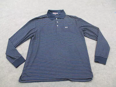 Vineyard Vines Polo Shirt Mens Medium Blue Striped Long Sleeve Stretch Golf • $24.96