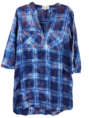 Cloth & Stone Anthropologie Sz M  Shirt / Dress Blue Red Plaid Rayon. Super Soft • $39