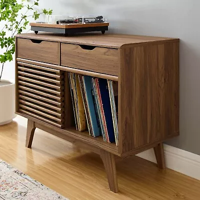 Vinyl Record Player Display Cabinet Media Console Stand Drawer Divider Furniture • $299.98