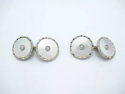 Vintage Gold Filled Etched Border Mother Of Pearl Cuff Links • $26.24