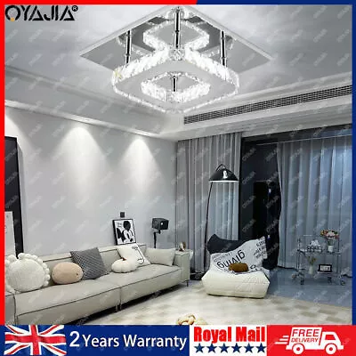 Crystal Chandelier Square LED Ceiling Light LED Lamp Pendant Light Living Room • £14.99