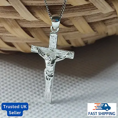 925 Sterling Silver Cross Pendant Necklace Chain Crucifix Womens Men Jewellery • £17.99