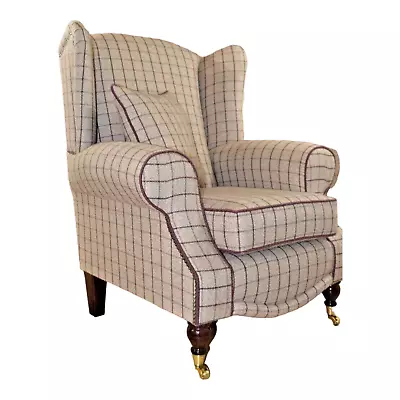 Wing Back Cottage  Queen Anne Chair - Bamburgh Mulberry Check + Matching Cushion • £499