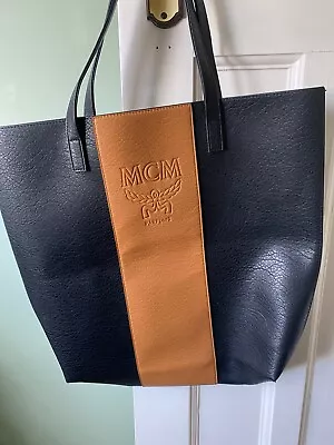 MCM Parfums Black And Tan Anya Faux Leather Tote Bag Handbag • £55