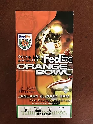 Vintage 2002 Fed Ex Orange Bowl Ticket Stub Florida Vs. Maryland January 2 • $12