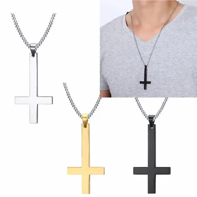 Upside Down Cross Necklace  Inverted Cross Pendant With Chain Stainless Steel • £4.14