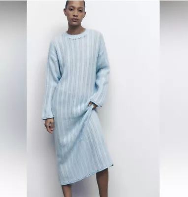 $59 • Buy Zara Knit Long Sleeve Sweater Dress Size M-L Light Blue