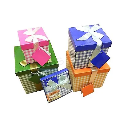 £6.99 • Buy Set Of 4 Christmas Nested Folded Gift Ribbon Boxes Xmas Party Present Box Case