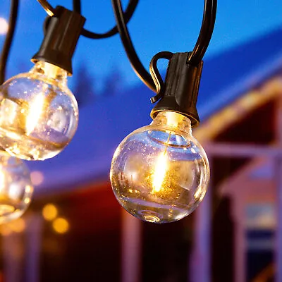 100ft Weatherproof Globe Festoon String Lights 50 Clear Bulbs G40 Indoor Outdoor • £45.99