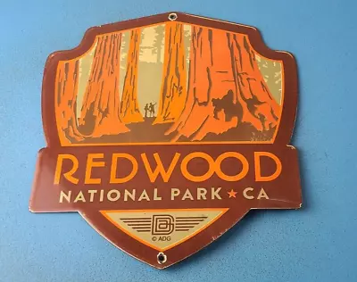 Vintage Redwood National Park Sign - CA Gas Service Station Pump Porcelain Sign • $149.47