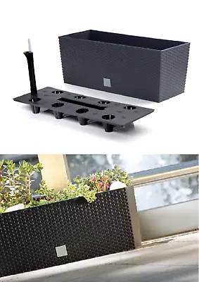 Rectangle Plant Pot Flower Box Rattan Anthracite Rato Self Watering Garden Patio • £13.85