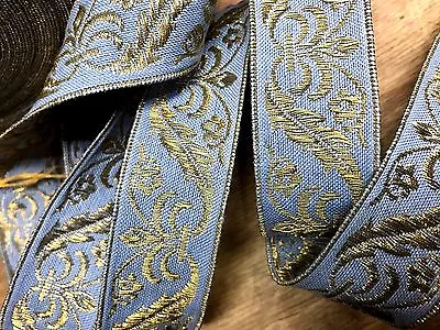 Vintage Jacquard Ribbon 1.5  Tape 1900s  Galloons Metal Thread 1yd France • $79.50