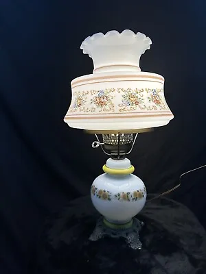 21  Tall Vintage QUOIZEL 3-Way Light Hurricane Table Lamp Roses 1961  • $53.40