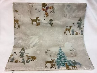 Deer Snowman Animal Winter Christmas Linen Throw Pillow Cover Holiday Home Decor • $15.95