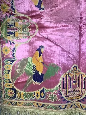 Vintage Handmade-loomed Tapestry/rug Pink And Gold Middle Eastern Decor 28”x28” • $45