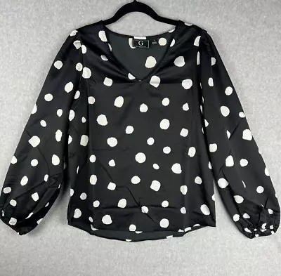 G By Giuliana Shirt Womens S Black Long Sleeve V-Neck Polka Dot Blouse Career • $19.98