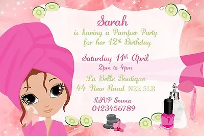 Girls Personalised Pamper Party Birthday Invitations X 10 • £5.20