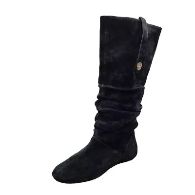 Ugg Highkoo Slouchie Flat Boots 7.5 Black Suede Leather 5765 Tall Snap Pull On • $59.83