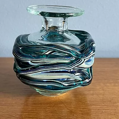 Vintage Michael Harris Mdina Swirl Art Glass Square Vase • £26