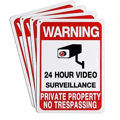 4-Pack 24 Hour Video Surveillance Sign Private Property No Trespassing Sign Al • $11.68