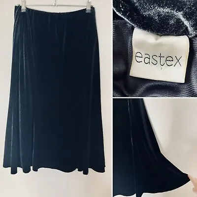 Black Velvet Maxi Skirt Floor Length Size 12 Stretch VGC Party Christmas VGC Vtg • £4.95