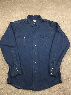 Vintage Big Mac Western Shirt Mens Medium Blue Denim Pearl Snap Cowboy Rancher  • $29.95