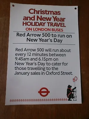 London Transport Timetable Panel Poster-Red Arrow Route 500 New Years Day • £1.50