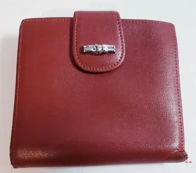 Longchamp Vintage Dark Brown Leather Square Bi-Fold Coin Credit Card Wallet! • $21