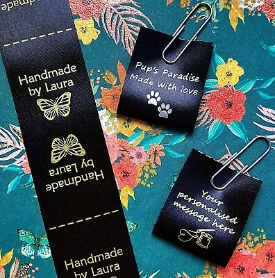  Handmade  Personalised Sew In Craft Labels For Fabric Black Satin Ribbon 25 Mm • £4.50