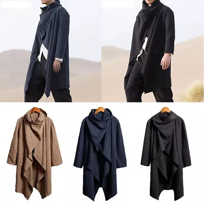 Mens Long Jacket Shawl Cardigan Irregular Cloak Coat Solid Color Long Sleeve • $21.23