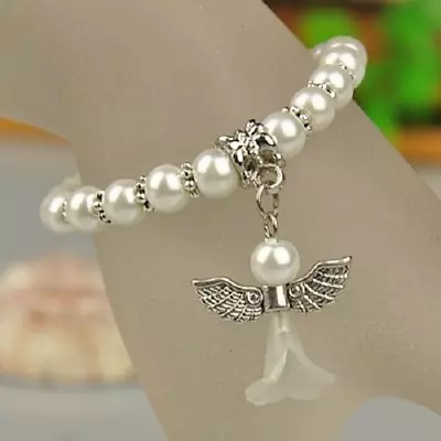 Children's 'White Guardian Angel' Stretch Bead Bracelet • £9.99