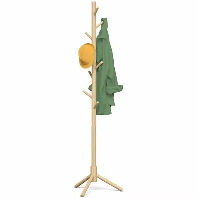 69  Tree Coat Rack Stand Solid Wooden 8 Hooks 3 Adjustable Sizes Hat Bag Hanger • $20.95