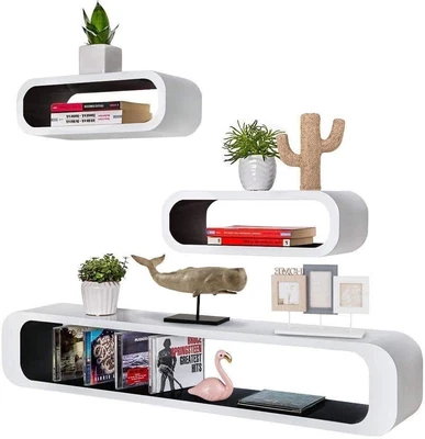 HYGRAD BUILT TO SURVIVE Set Of 3 Oval Floating Wall Hanging Shelves Shelf Book C • £41.99