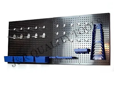 Metal Pegboard Garage Storage Organizer Wall Mount Panel Board Hanger Tool Black • $44.95